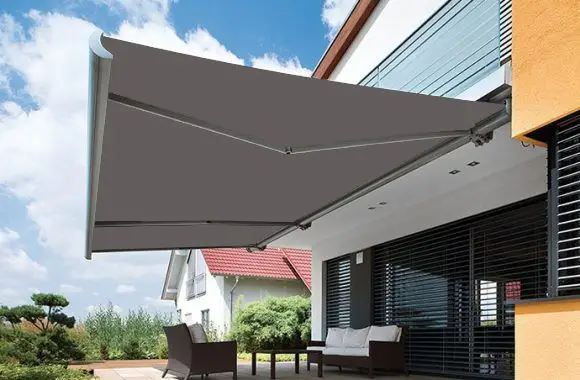 Folding Arm Awnings Vegas Black Tweed