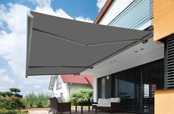 Folding Arm Awnings Vegas Dark Grey Tweed