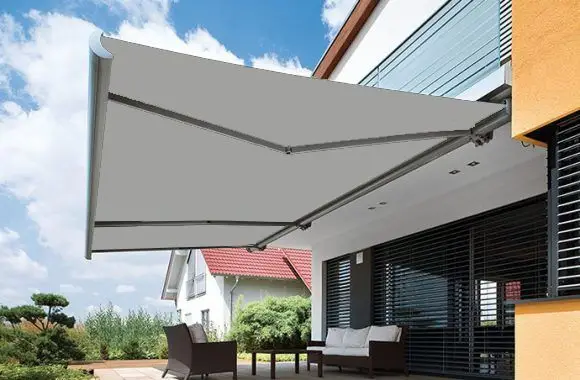 Folding Arm Awnings Vegas Light Grey Tweed